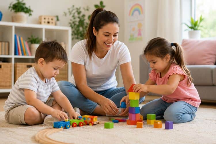 cuidadora infantil cuando a niños durante el verano